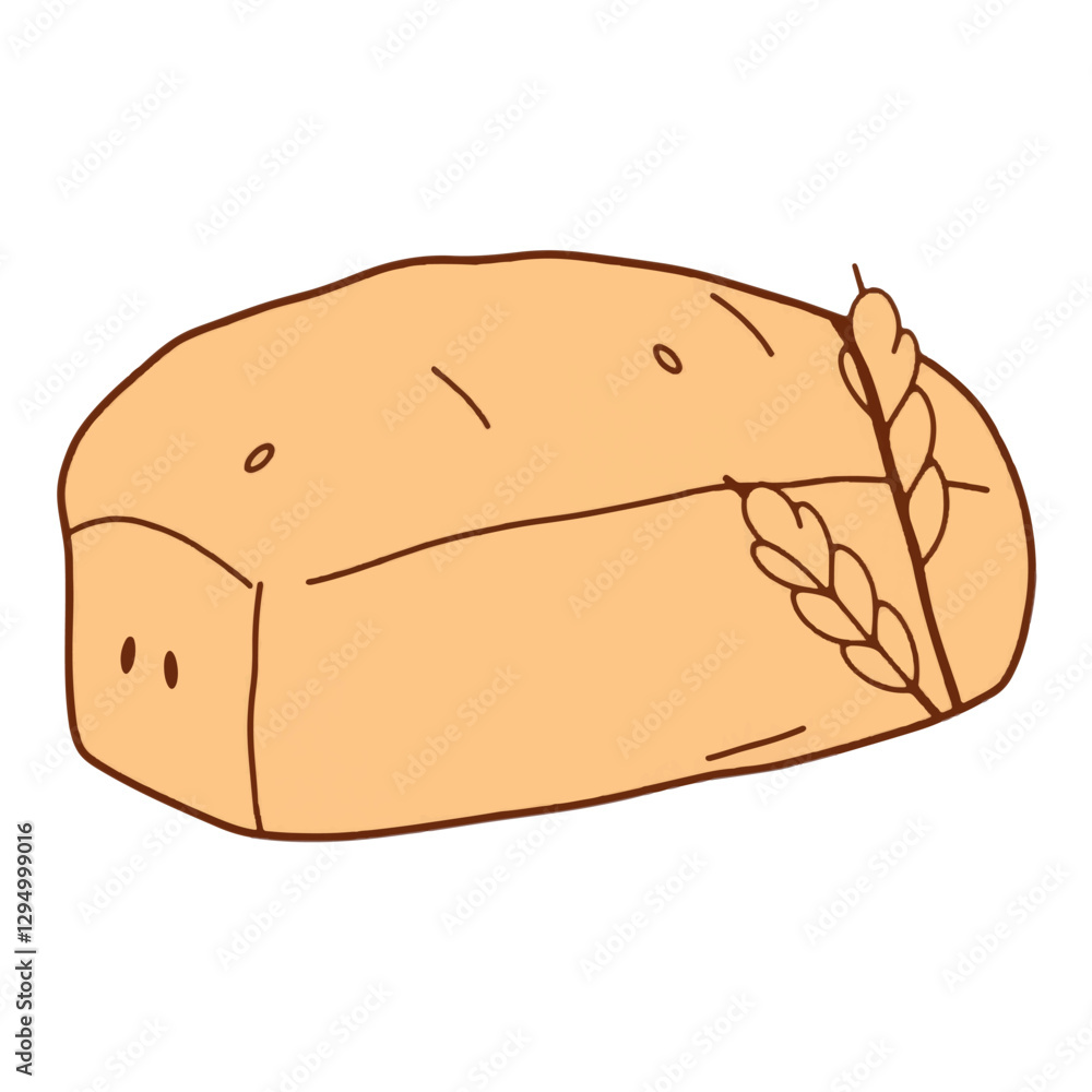 Obraz premium Illustration of a Bakery Bread Loaf with Wheat isolated on White Background.