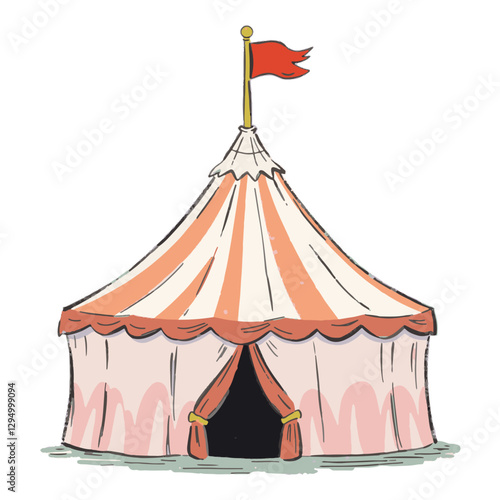 Illustration of a Circus Tent with Flags Isolated on White Background.