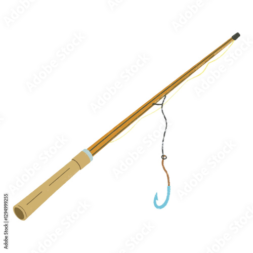 Illustration of a Fishing Rod with a Hook Isolated on White Background.