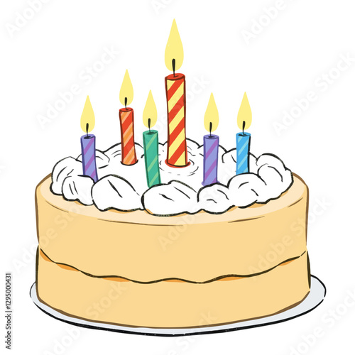 Illustration of a Festive Cake with Candles Isolated on White Background.