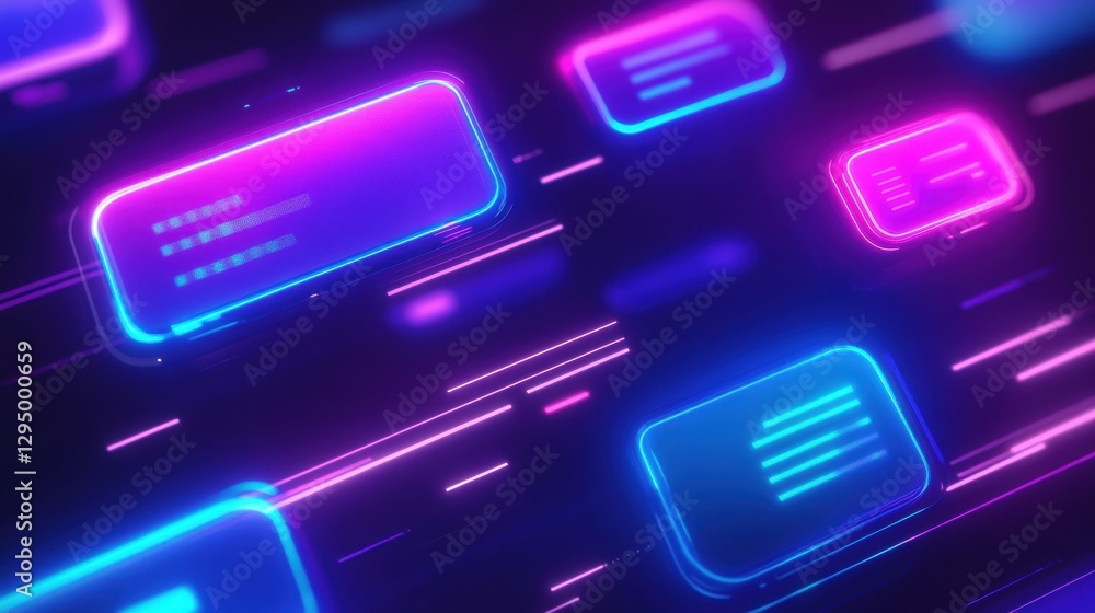 Floating message bubbles in a vibrant social media chat interface with glowing notifications at night. Generative AI Floating message bubbles in a vibrant social media chat interface with glowing notifications at night. Generative AI