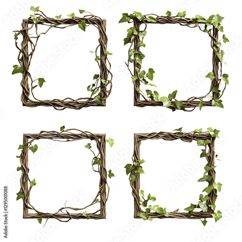 Border Square design set leaves style isolated on transparent background