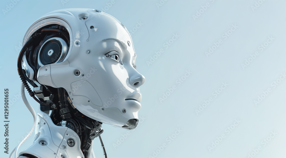 Futuristic White Humanoid Robot Profile with AI Technology Futuristic White Humanoid Robot Profile with AI Technology
