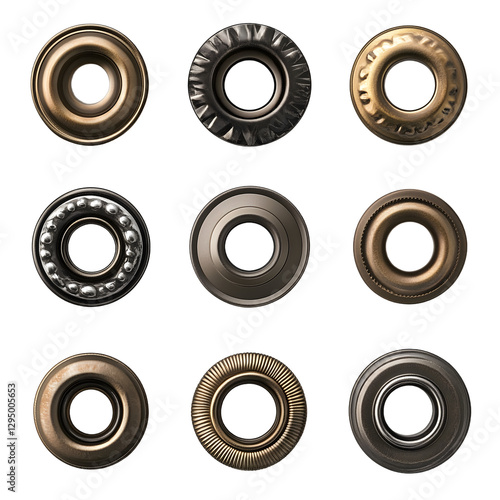 Silver design set eyelet grommet isolated on transparent background