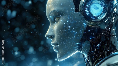 Wallpaper Mural Futuristic female robot profile, glowing blue circuits. Torontodigital.ca