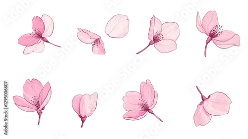 エレガントな桜の花イラストセット｜デザインに使える素材