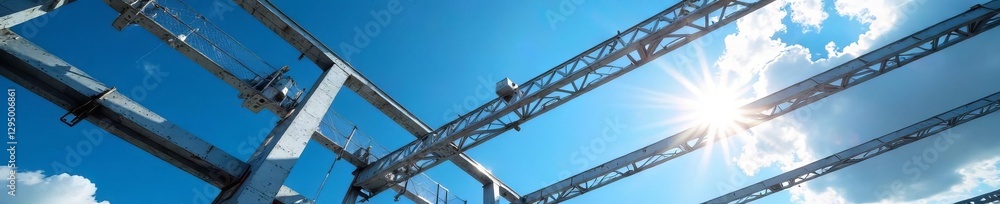 Steel beams rising against a brilliant blue sky , strong, site, weld Steel beams rising against a brilliant blue sky , strong, site, weld