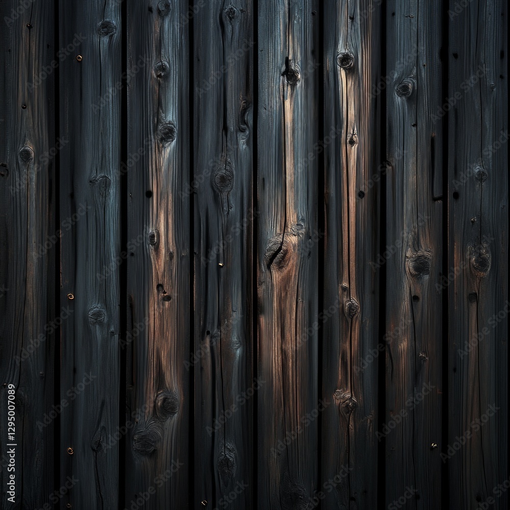 Fototapeta premium Dark wooden planks with knots and subtle light reflections