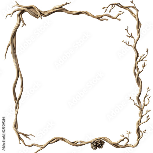 Decorative frame of intertwined twigs isolated on transparent background