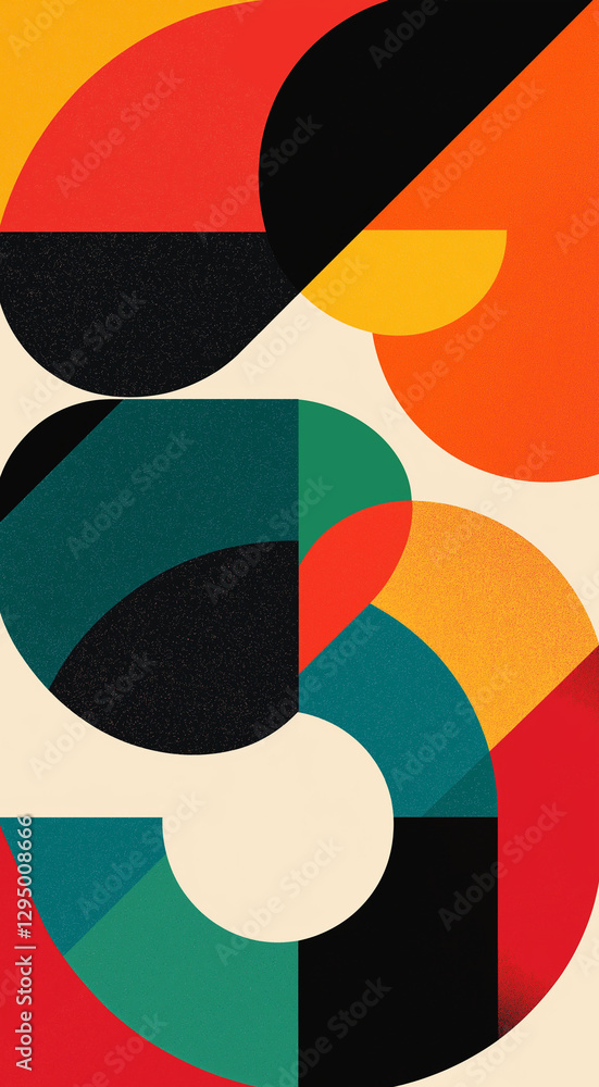 Vertical illustration of rounded shapes in bold colors