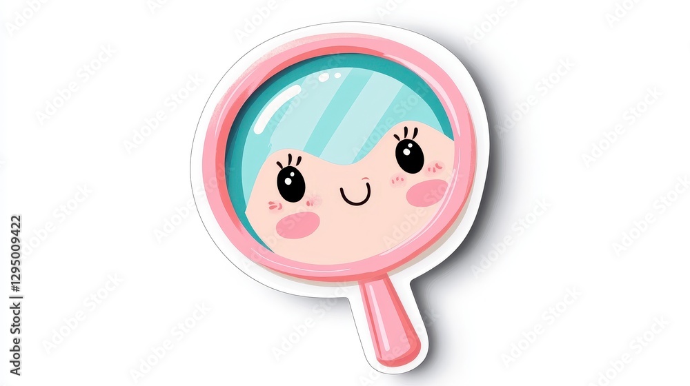 Cute Cartoon Girl with Magnifying Glass and Smiling Expression Cute Cartoon Girl with Magnifying Glass and Smiling Expression
