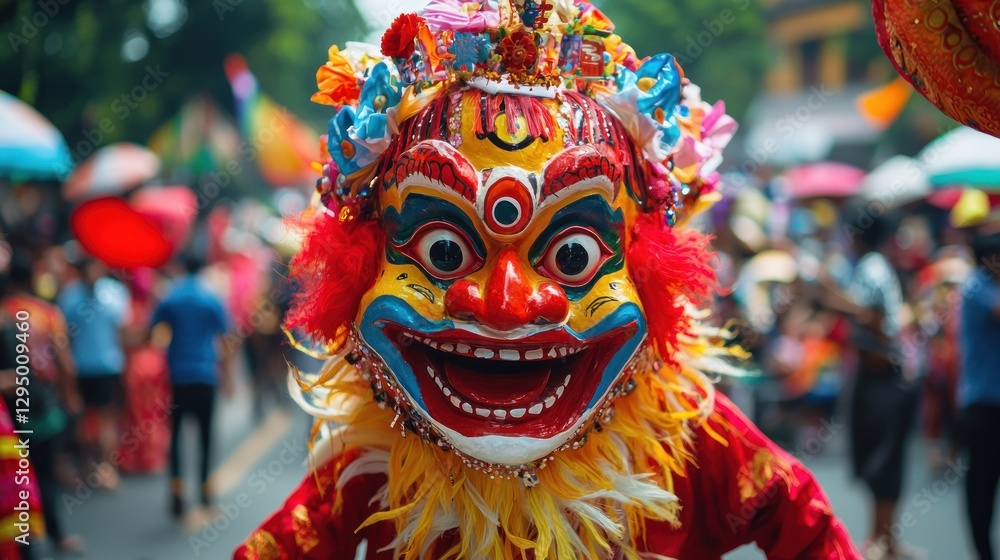 Colorful mask at vibrant street parade. Colorful mask at vibrant street parade.