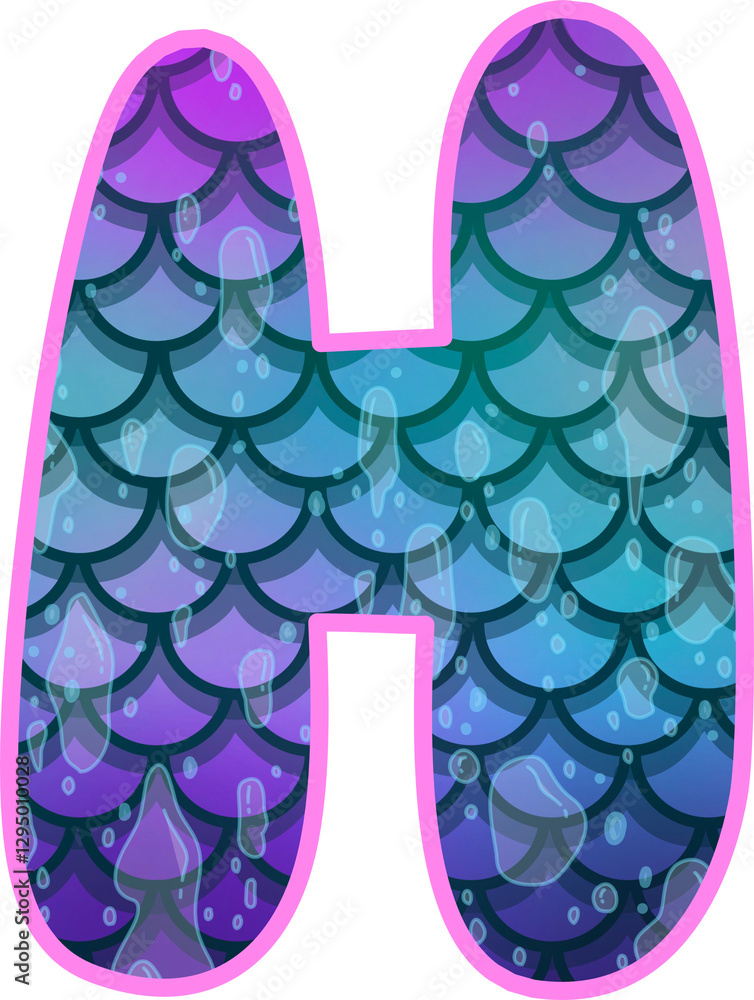 Hand drawn mermaid uppercase alphabet H Hand drawn mermaid uppercase alphabet H