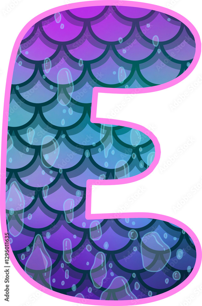 Fototapeta premium Hand drawn mermaid uppercase alphabet E