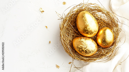 Wallpaper Mural Golden eggs nest: Symbol of luxury, wealth, and new beginnings, ideal for springtime, Easter, and financial prosperity concepts. Torontodigital.ca