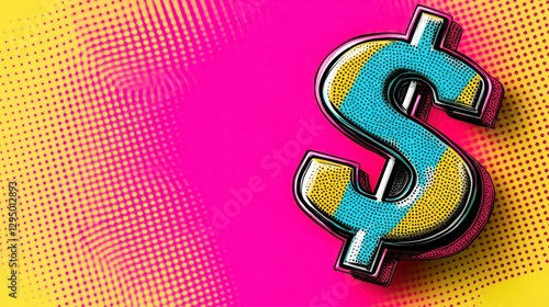 Colorful Dollar Sign on Bright Background with Pop Art Style