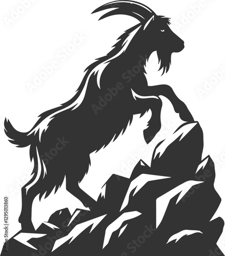 Goat clambering over a pile of boulders animal vector silhouette