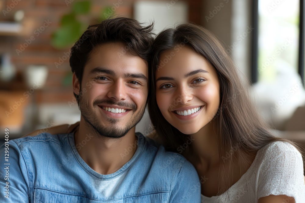 Couple Enjoying a Joyful Moment Together at Home With Warm Smiles and Bright Expressions. Generative AI Couple Enjoying a Joyful Moment Together at Home With Warm Smiles and Bright Expressions. Generative AI