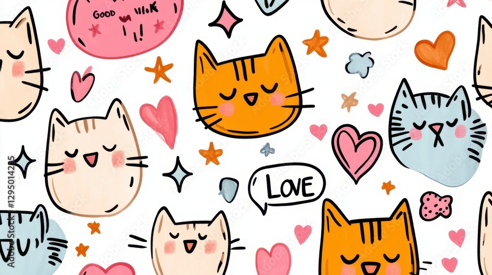 custom made wallpaper toronto digitalCute Hand-Drawn Cat Patterns with Colorful Elements for Kids