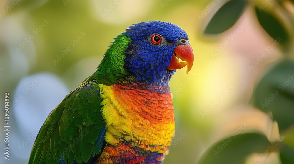 Naklejka premium A close-up of a champion bird's colorful plumage against a neutral background, leaving space for text placement.
