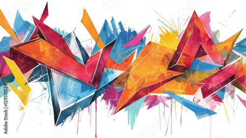 Colorful abstract geometric graffiti art exploding with creativity on transparent background