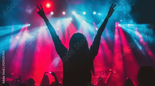 A person with arms raised in the air at a show photo