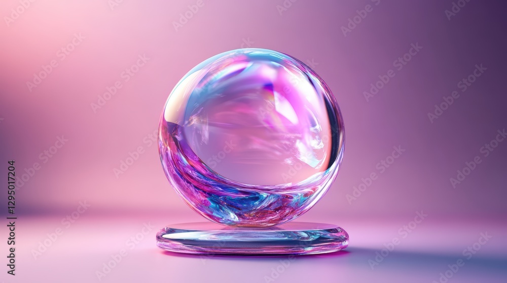 Glass sphere resting on a wooden table with natural light illuminating the surface Glass sphere resting on a wooden table with natural light illuminating the surface
