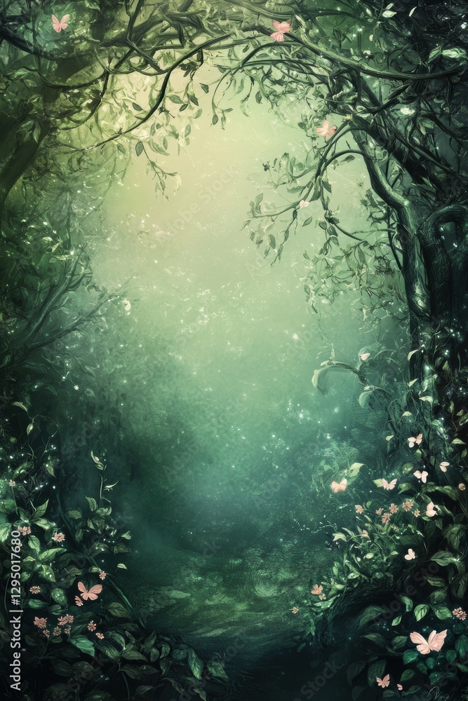 Fototapeta premium Green theme Spring background with flowers leaves.