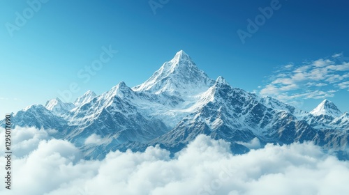 Wallpaper Mural Majestic Snow-Capped Mountain Peak Surrounded by White Clouds and Blue Sky Torontodigital.ca