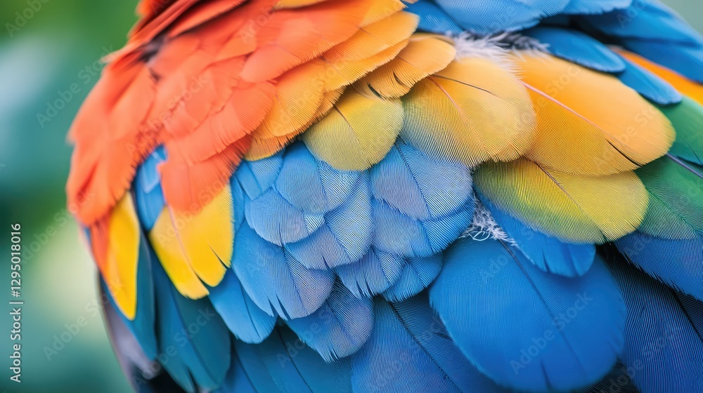 A parakeet's colorful feathers in close-up with blurred indoor light and clear copy space for designs. A parakeet's colorful feathers in close-up with blurred indoor light and clear copy space for designs.