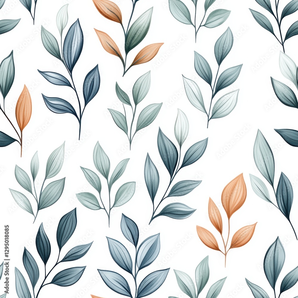 Repetitive seamless pattern of leaf foliage for fabric design.