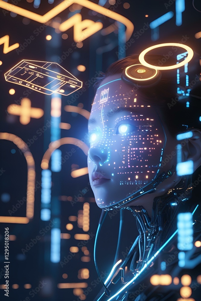 Fototapeta premium Electronic circuit board with bright digital design and technology elements creating a vibrant, futuristic atmosphere, perfect for a concert or party scene