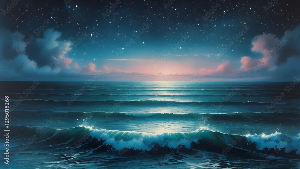 Night sky with clouds and stars reflecting on the ocean Night sky with clouds and stars reflecting on the ocean