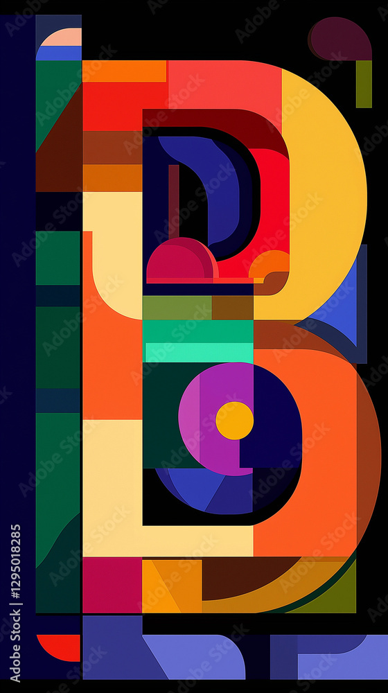 Alphabet letter B in geometric shapes and bright colors