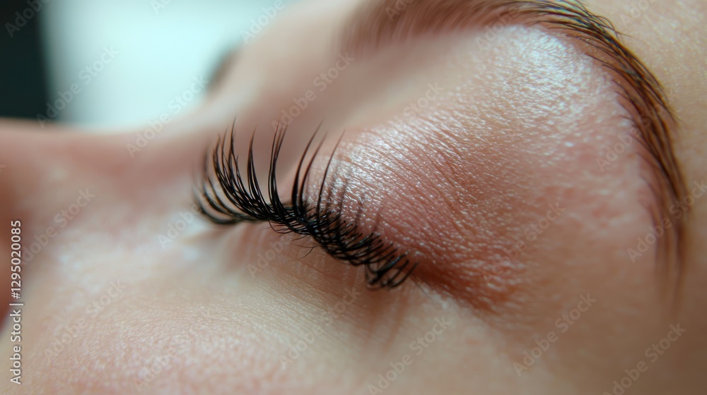 Fototapeta premium Close-up of a woman's eye with long, dark eyelashes.