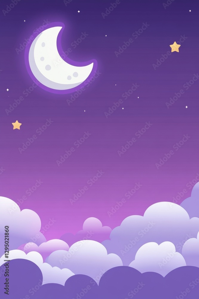 Night Sky Dreamland:Crescent Moon and Fluffy Clouds Night Sky Dreamland:Crescent Moon and Fluffy Clouds