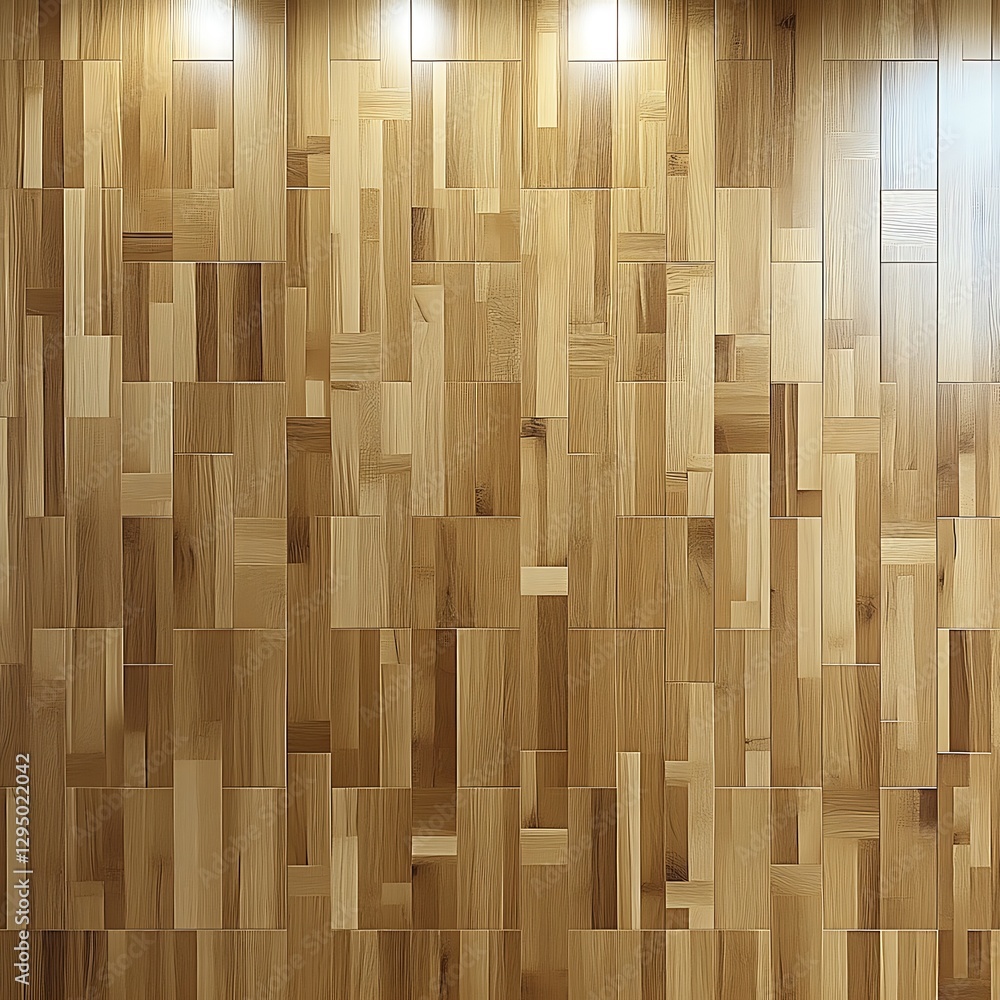 Fototapeta premium Modern parquet wood flooring texture, interior wall, spotlights, design