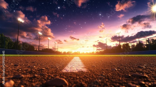 Tennis court with sunset sky and vibrant colors during evening hours at a recreational facility photo