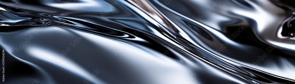 Fototapeta premium A close-up view of a glossy black surface adorned with intricate silver patterns, creating a striking contrast.