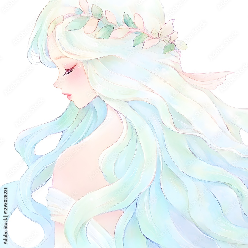 A beautiful mermaid watercolor illustration, generation AI A beautiful mermaid watercolor illustration, generation AI