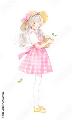 watercolor girl illustration, generation AI 