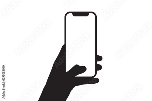 Hand holding phone on a white background. Silhouette of a hand holding phone isolated on a white background