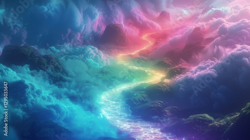 Dreamy Rainbow River in Colorful Clouds