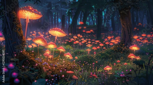 Enchanting Glowing Mushrooms in a Mystical Forest