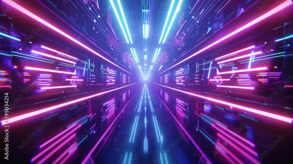 Vibrant Neon Tunnel with Futuristic Lighting Vibrant Neon Tunnel with Futuristic Lighting