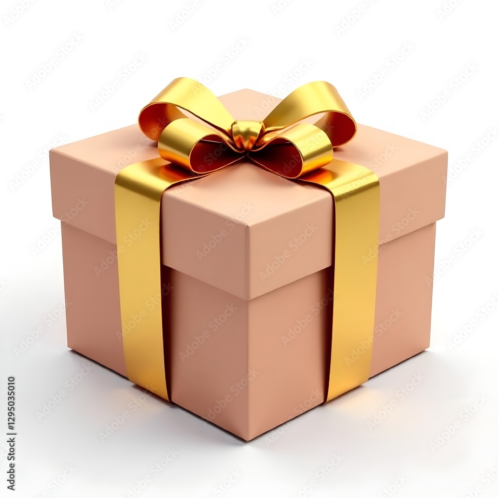Fototapeta premium gift box from kraft paper box with gold ribbon and bow on white background