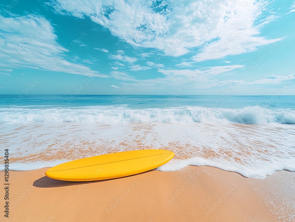 Yellow Surfboard Beach Sunny Seascape Yellow Surfboard Beach Sunny Seascape