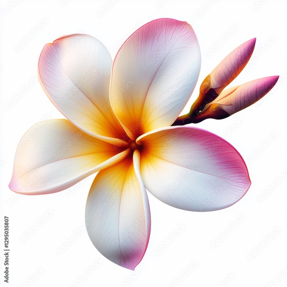 Delicate Frangipani Flower with Soft Petals in White, Pink, and Yellow Color Palette Capturing Natural Beauty and Elegance Delicate Frangipani Flower with Soft Petals in White, Pink, and Yellow Color Palette Capturing Natural Beauty and Elegance
