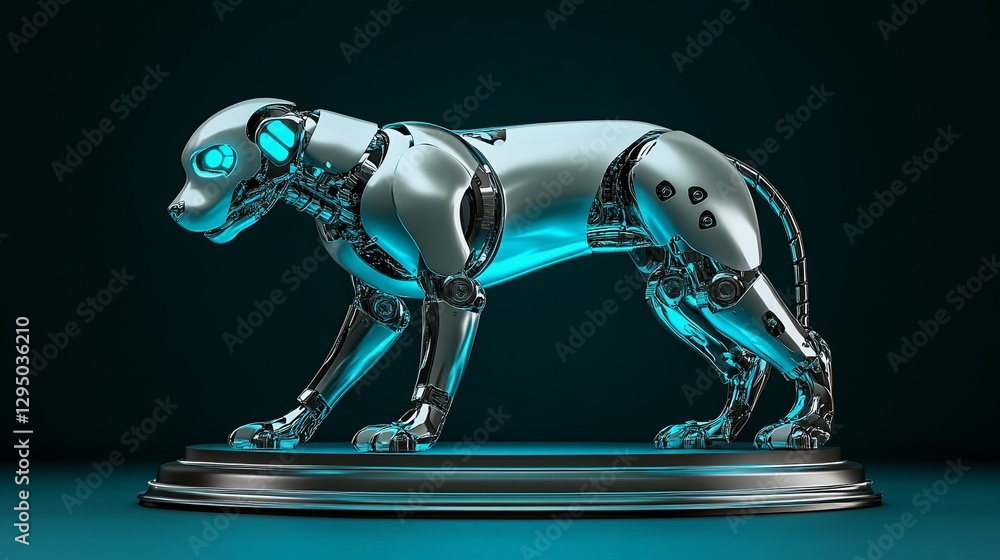 Metallic robotic dog sculpture showcases cutting-edge design and technology in an artistic display Metallic robotic dog sculpture showcases cutting-edge design and technology in an artistic display