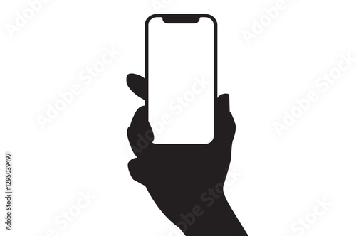 Hand holding phone silhouette isolated on a white background